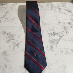 vintage Ysl yves saint laurent silk neck tie/Classic Navy And Red Strip
